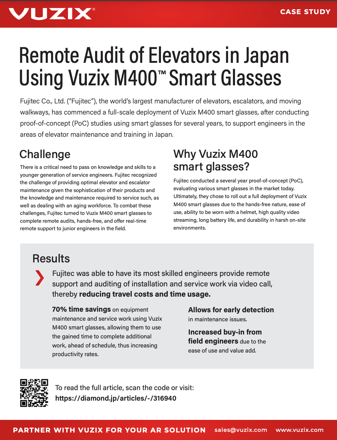 Remote Audit of Elevators in Japan Usign Vuzix M400 Smart Glasses (Fujitec)