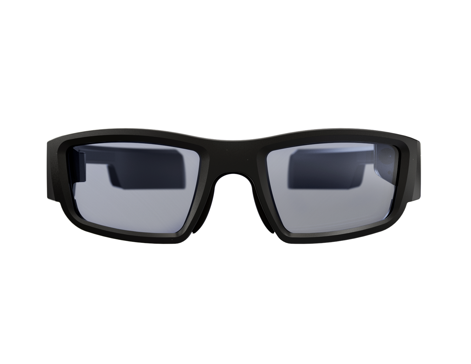 Side view of Vuzix Blade smart glasses with black frames and slightly tinted, safety-certified lenses.